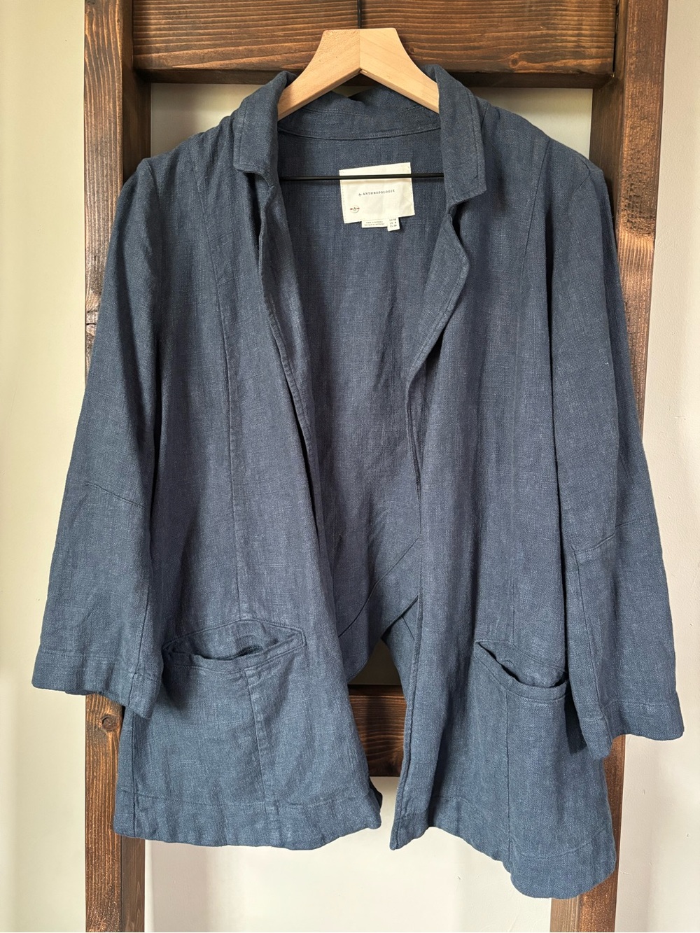 Anthropologie relaxed linen blazer - navy blue